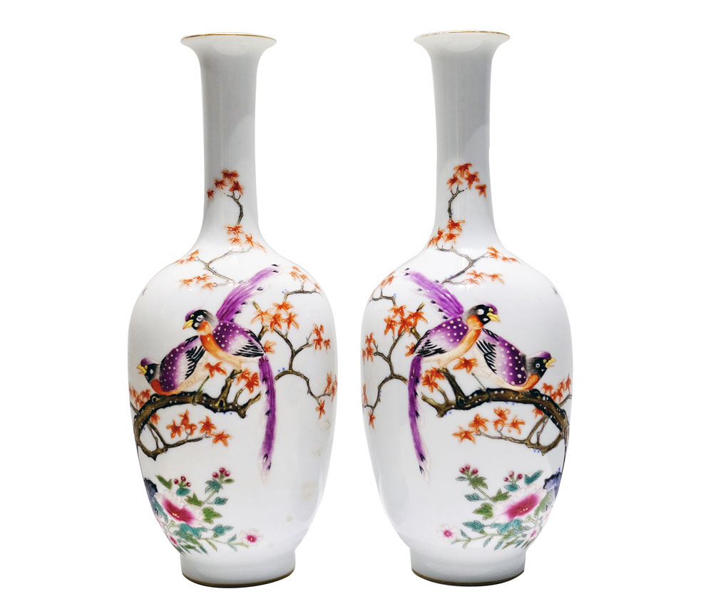 清雍正花鳥粉彩賞瓶